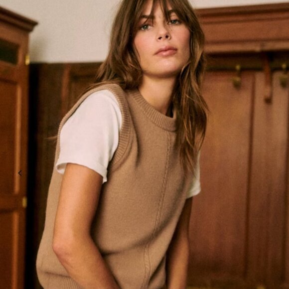 Sezane 100% Yak Wool Sweater Vest Tomi Jumper, Camel - Picture 2 of 9